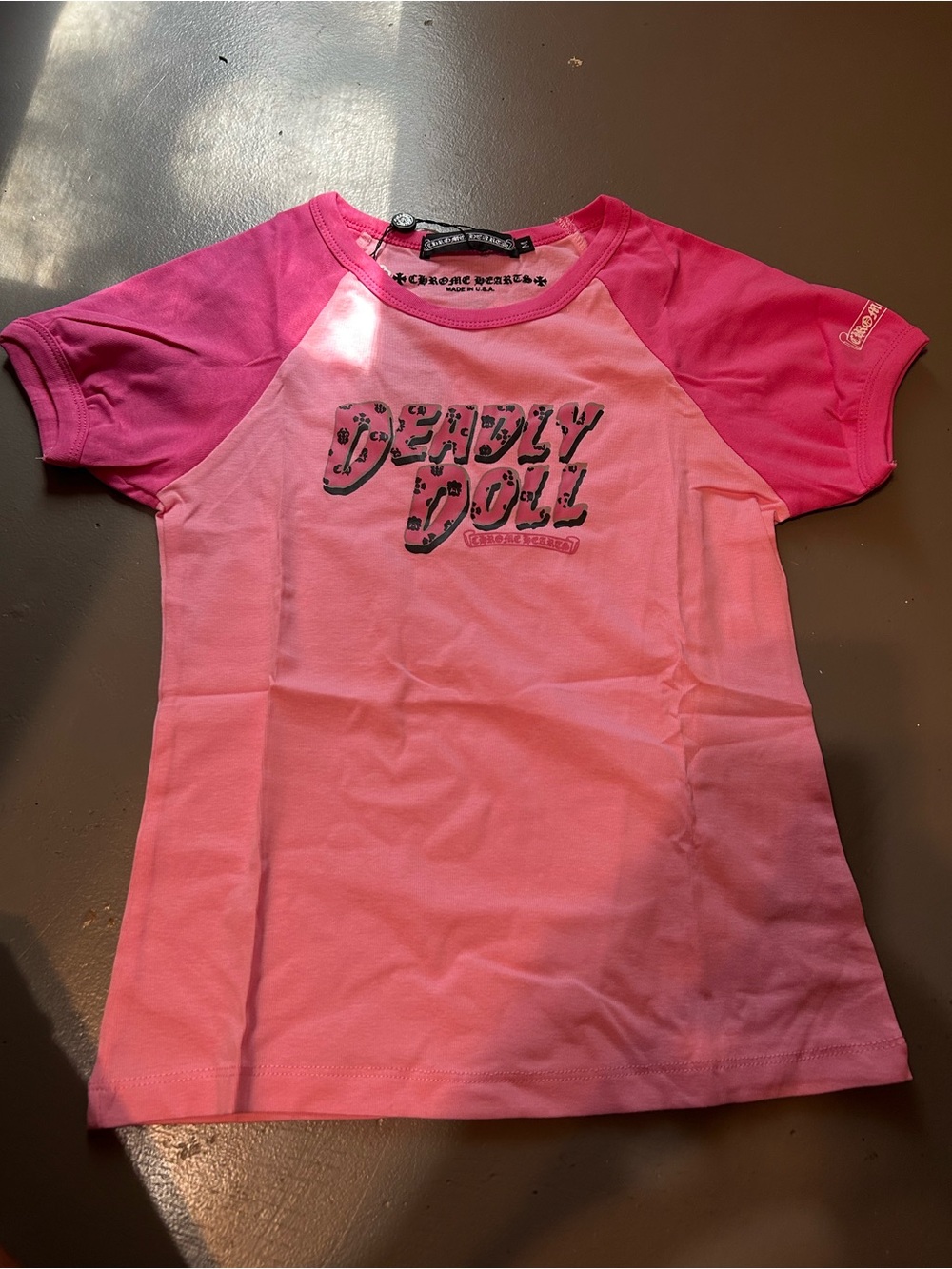 Chrome Hearts Two-Tone Pink 'Deadly Doll' Raglan Tee